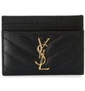 YSL Cassandre Matelasse Card Case Grain De Poudre Embossed Leather Black