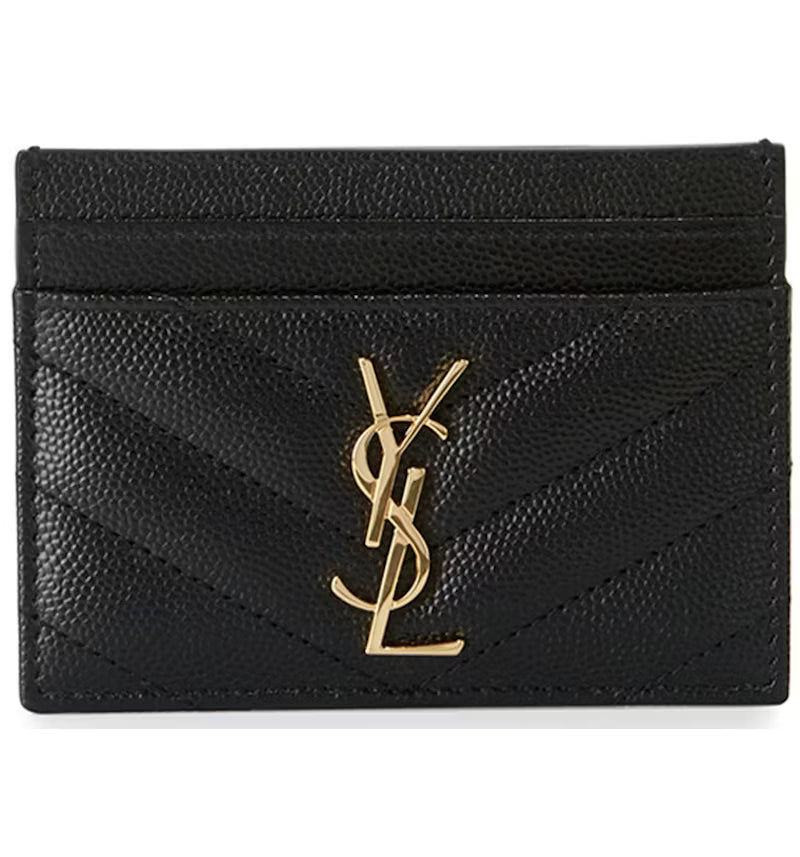 YSL Cassandre Matelasse Card Case Grain De Poudre Embossed Leather Black